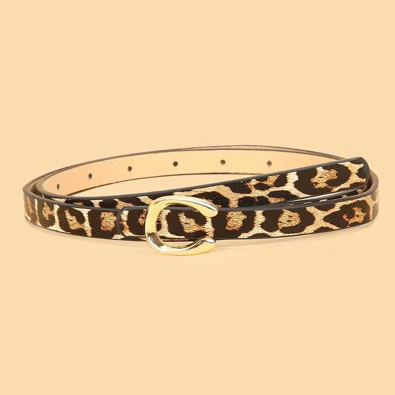 3pcs Set of Leopard Print And Letter Print Belt with UShaped Alloy Buckle WomenS Versatile Thin Belt W251024