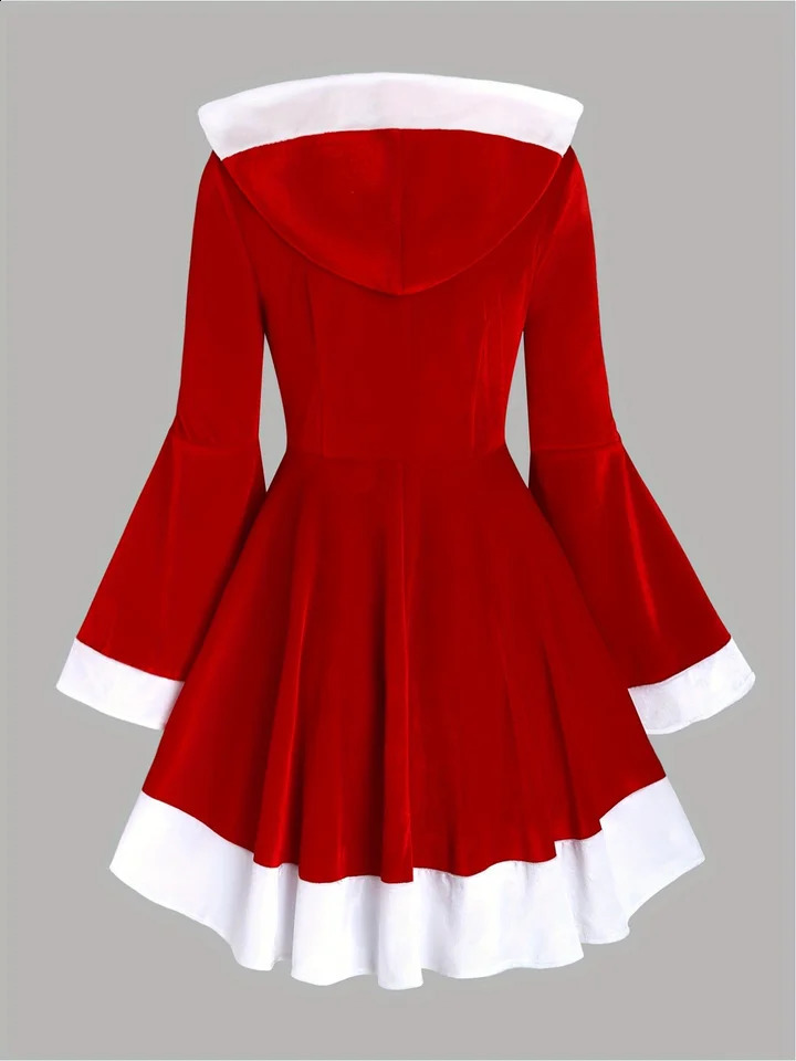 Santa Clauss European and American temperament is red Christmas party is slim hooded dress and womens dress 251023