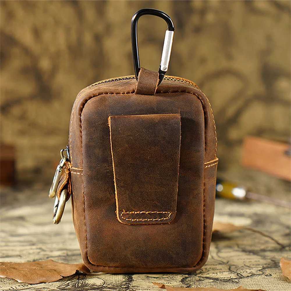 Genuine Leather Coin Purses Pouch Money Pocket Zipper Bags Top Layer of Cowhide Key Package Storage Bag Waist Bag Wholesale Z251023