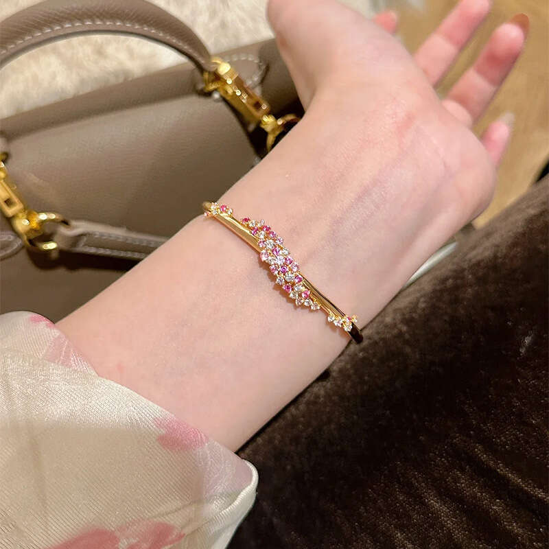 Bracelet Designer luxury bangle pink Zircon flower inlay Fashion Trendy High-End Complex process design copper plated with 18K gold Festival vacation 