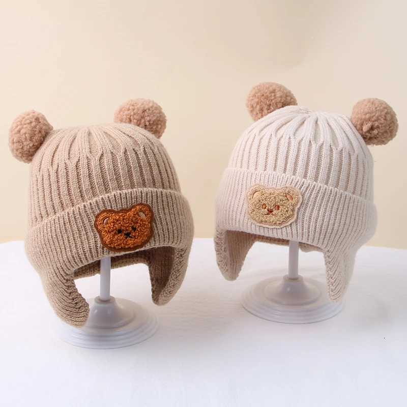 Korean Cartoon Bear Baby Hat Winter Warm Baby Boys Girls Cap Beanies Ear Protection Knitted Infant Toddler Hat BonnetL251024