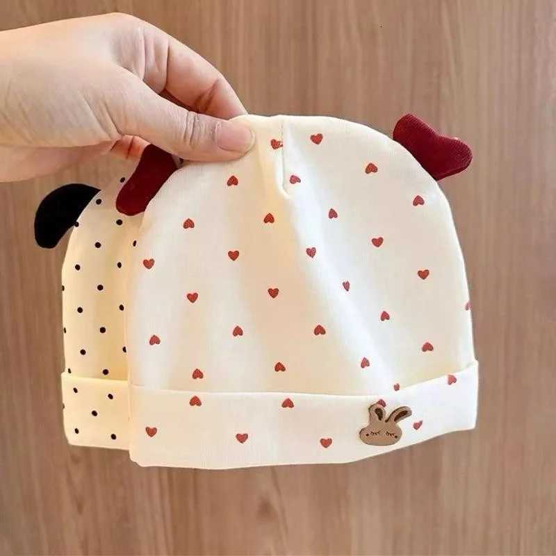 Red Bow Baby Fetal Hat Cherry Print Newborn Beanie Soft Cotton Kids Pullover Cap 06Month Girls Spring Autumn Elastic BonnetL251024