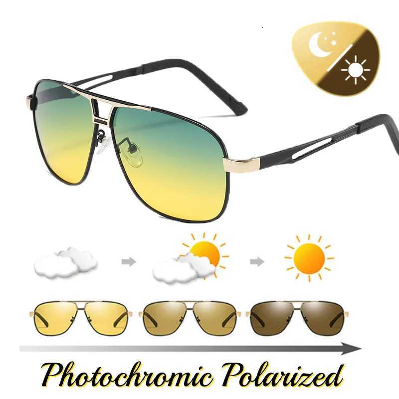 2 In 1 Photochromic Night Vision Polarized Sunglasses Outdoor Chameleon Day And Night UV400 Lens Mens Driving Sun GlassesT251024