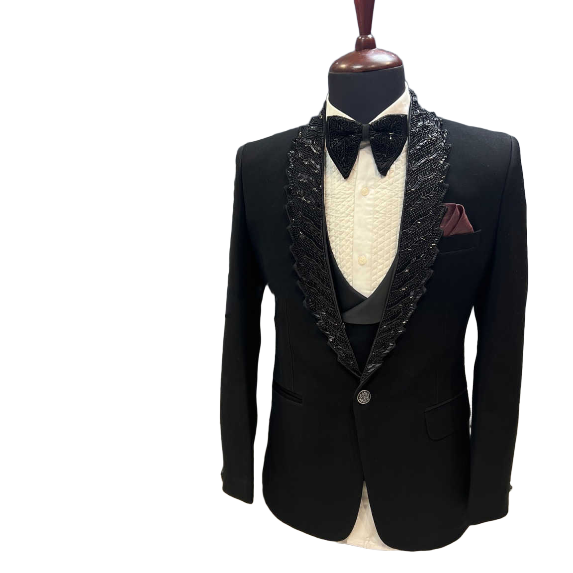 New Luxury Beaded Men's Suit Slim Fit 3 Pieces Blazer Pants Vest Shawl Lapel Wedding Groom Tuxedo Banquet Party Customized
