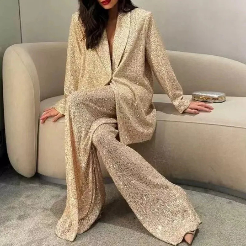 Fashion Sequin Women Suit Sets 2 Pieces Outfits Blazer Pants Office Lady Wear Suits Party Wedding Suit for Women Trendy 251023