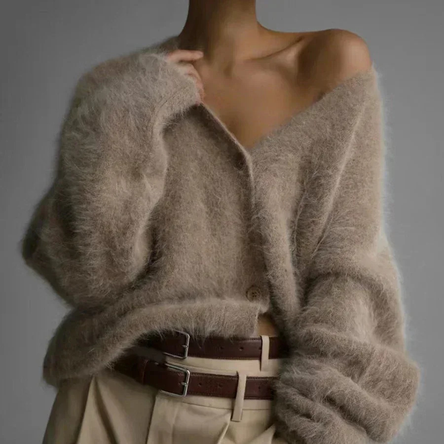 Womens Cardigans Korean Fashion Vneck Sweater Coat Long Sleeve Oversized Sweater Female Buttons Solid Knitted Jacket Women 251013