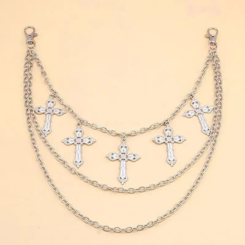 Hiphop Punk Metal Cross Rivet Layered Chain Keychains for Men Women Waist Key Chain Wallet Jeans Pants Belt Jewelry Accessories 251023