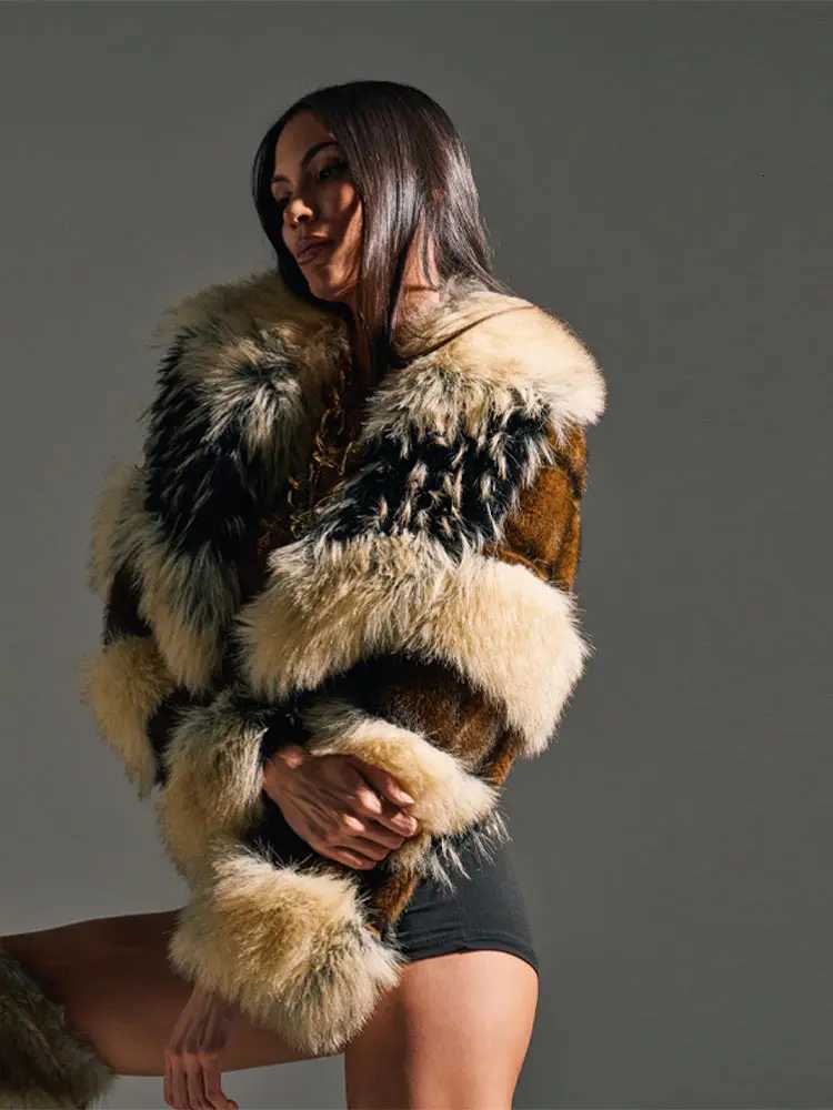 2025 Womens Autumn Winter Faux Fur Jacket Long Sleeve Lapel Furry Crop Fashion Warm Thick Coats New Lady High Street Outwears H251024