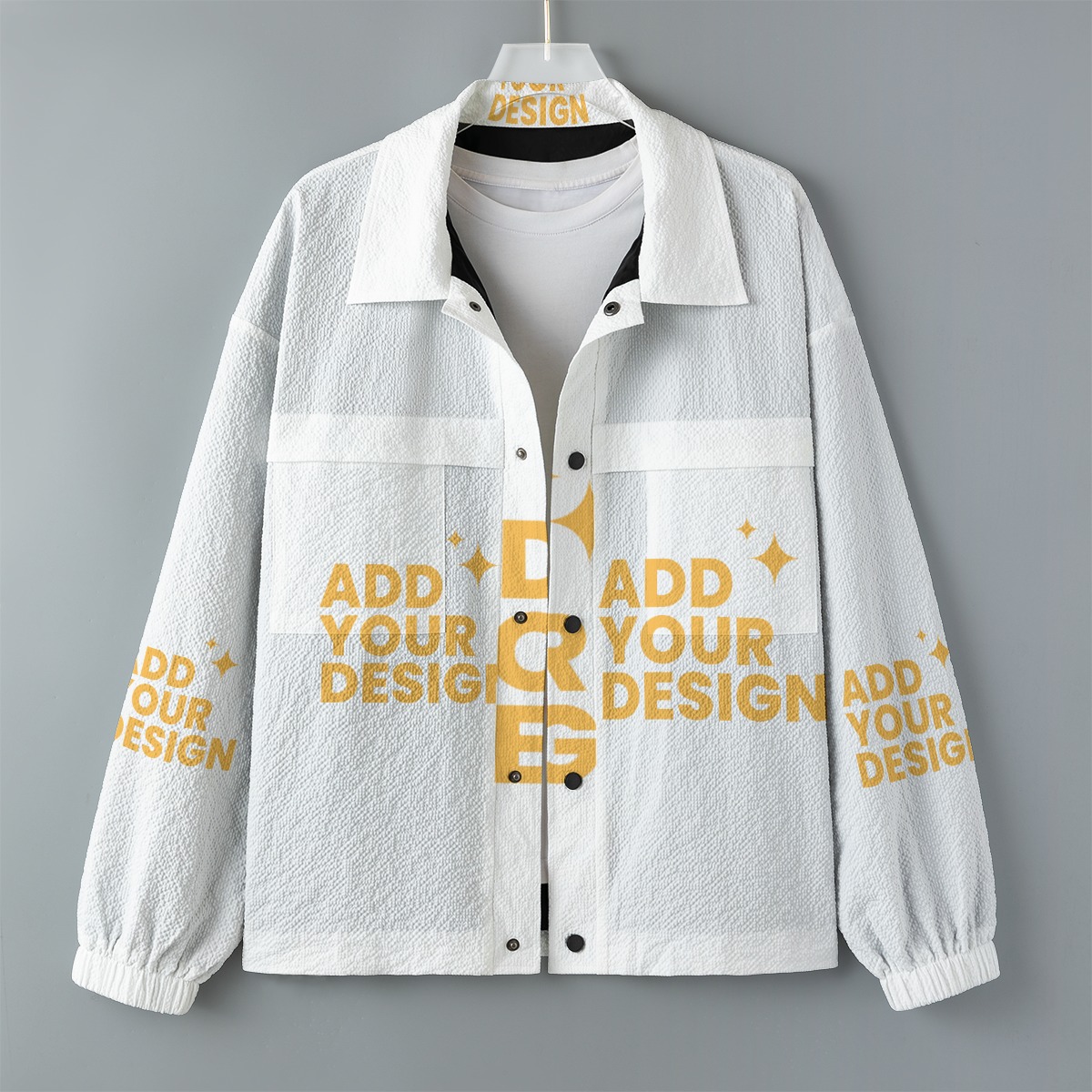 DHgatepod Men's All-Over Print Casual Jacket - Lightweight 135GSM Poly-Spandex Stand Collar Coat with Chest Pockets