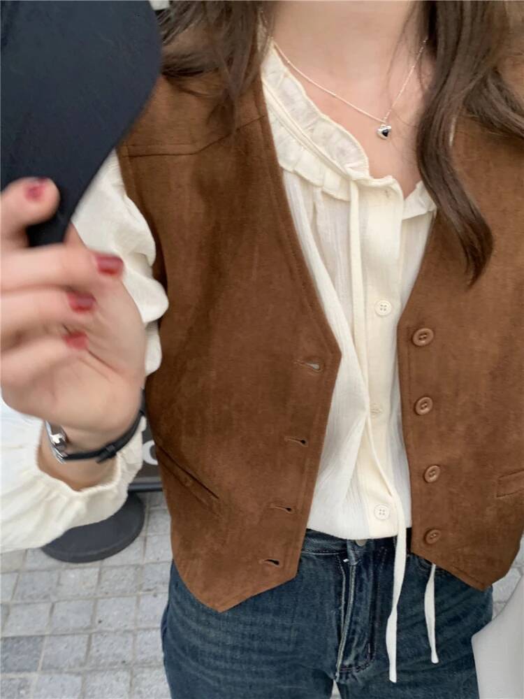 Vests Women Spring Autumn Coat All-match Cleanfit Casual Temper Korean Fashion Preppy Haruku Streetwear Womens Chic dongdumaoyi