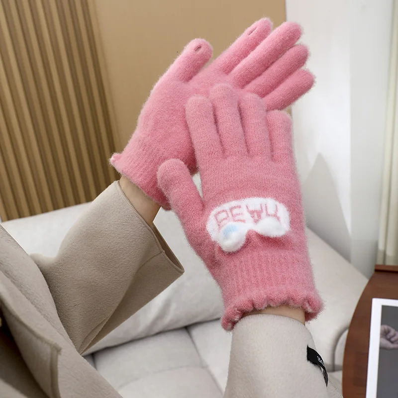 KayCrowne Cute Full Finger Gloves for Women Elegant Winter Warm Students Writing Acrylic Knitted Show Finger Glove Girls 251023