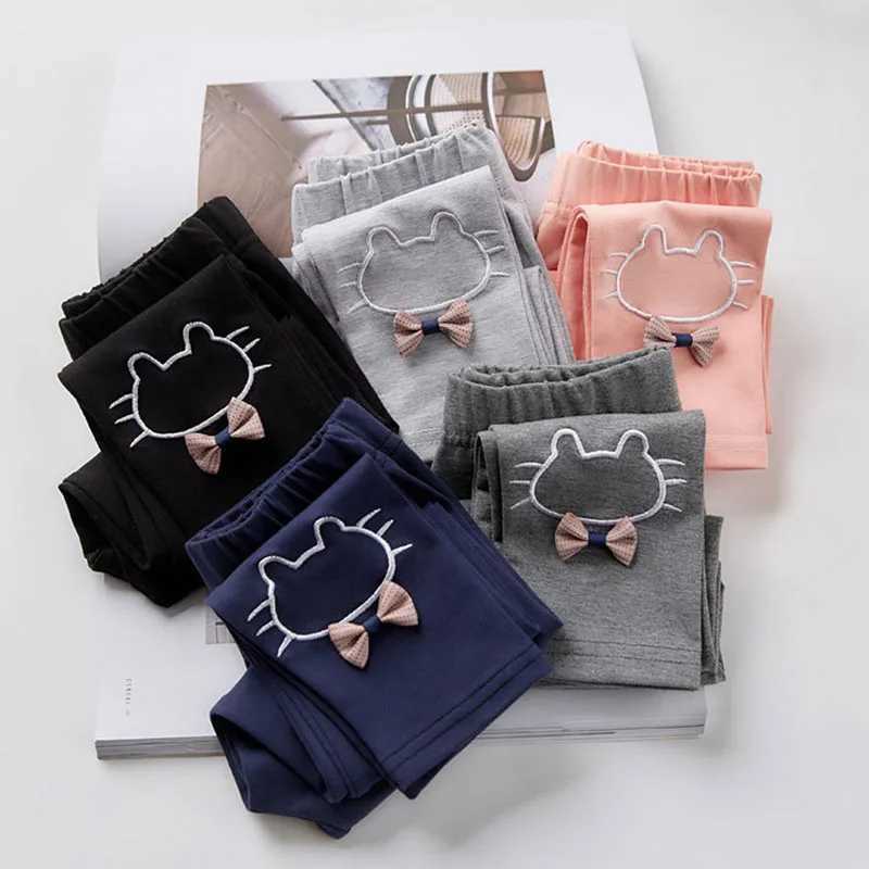 Kids Cats Bow Leggings 27T Girls Cartoon Cropped Pants Children Outwear Thin Style Trousers SkinnyPantsT251024