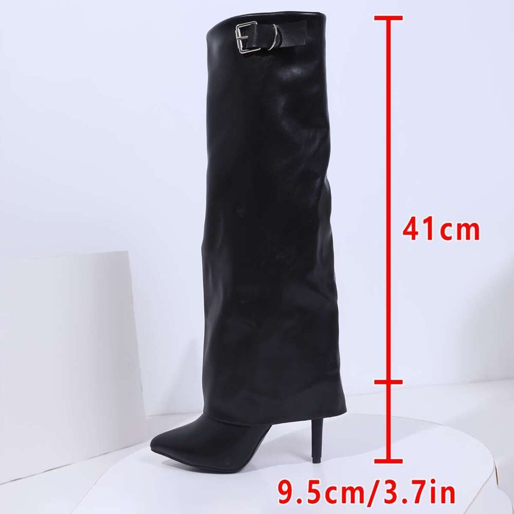 Women's Elegant Pointed Toe Stiletto Ankle Boots With Decorative Buckle & Zipper Closure - Black Faux Dress Booties For Parties, Weddings, Formal