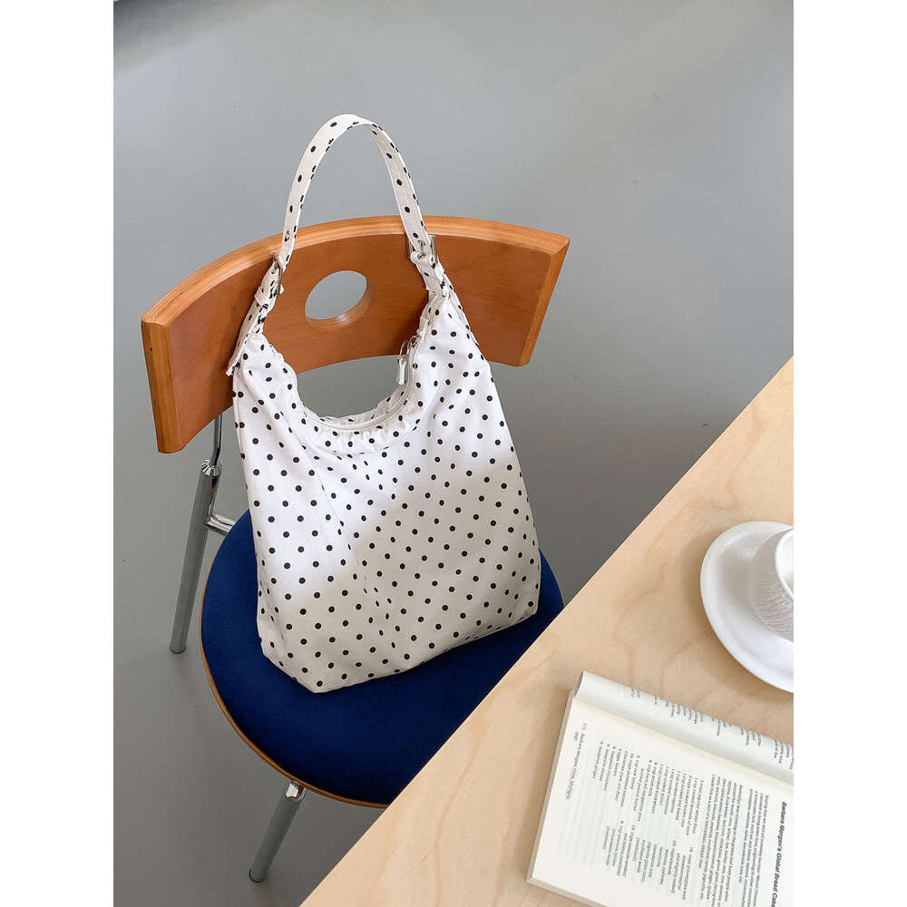 New Casual Polka Dot Women, Cotton Trendy Large Capacity Tote Bag, Lazy Style Commuter Shoulder Bag For Women B5