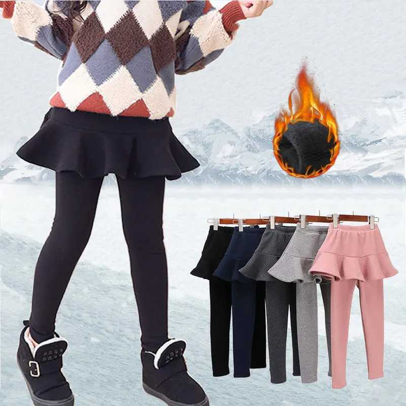 Winter Fleece lined Leggings For Baby Girls Children Legging With Skirt Thick Child Girls Pants Kids Girl Toddler Warm TrousersT251024