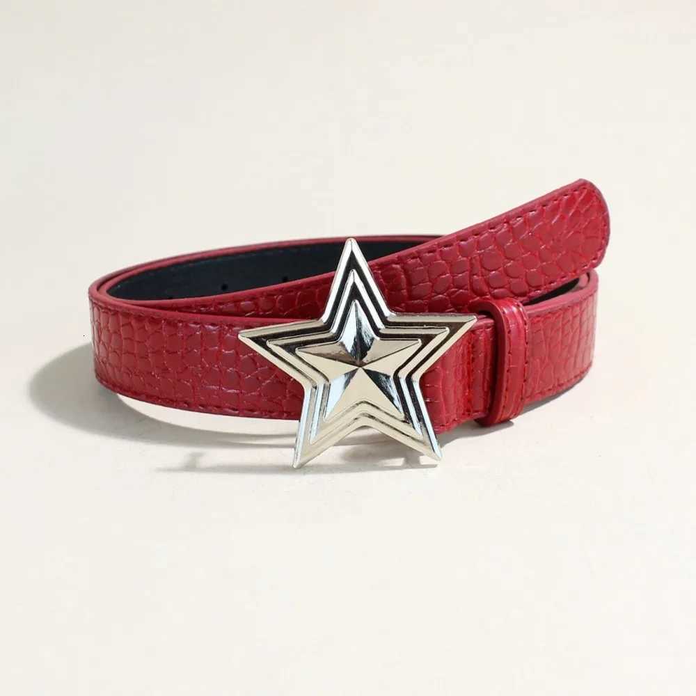 Crocodile pattern red belt for women American fivepointed star belt decorative belt with skirt casual pants LR2072 W251024