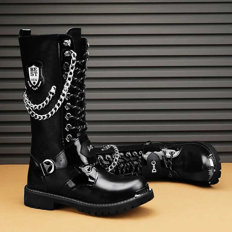 Big Size 3846 Motorcycle Boots for Men Fashion Letter Casual Shoes Chain Punk Style Motorcycle Boots Comfortable Outdoor Boots W251024
