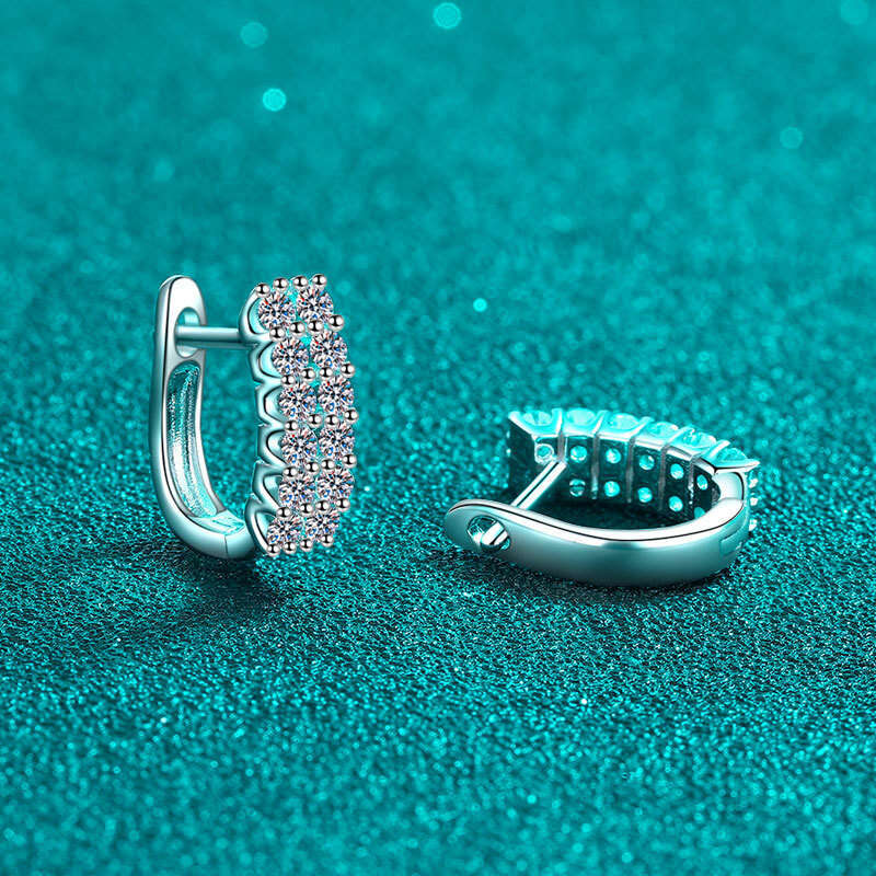 DHCollections-- Xindeyi S Pure Sier Moissanite Earrings Double Row Studs Simple Full Dia Ear Clips Everyday Versatile Light Style