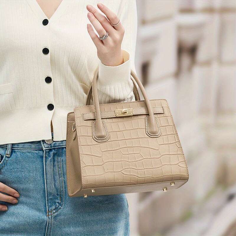 Genuine Crocodile Genuine Leather Crocodile Pattern Handbag High-Quality Hard-Shell Tote | Women's Fashion Versatile Large Capacity Travel Bag