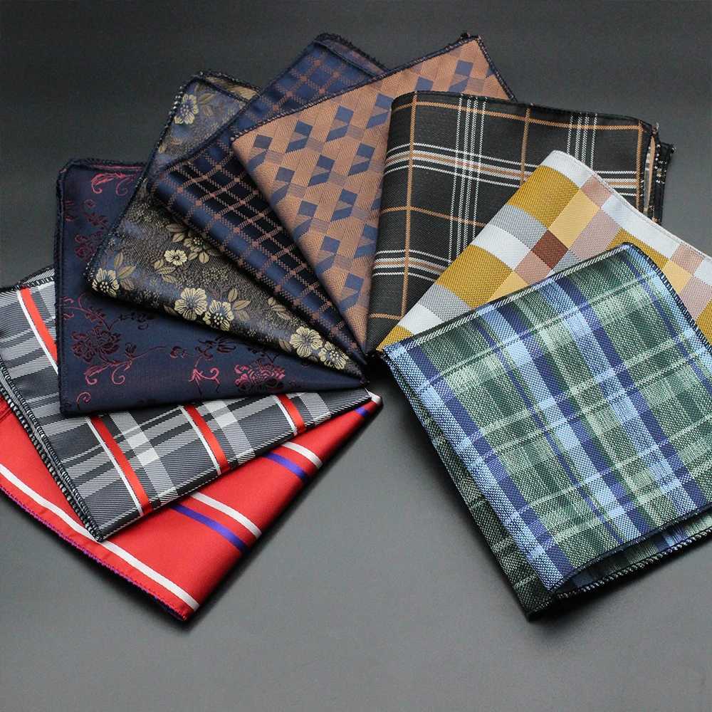 Vintage Grid Striped Jacquard Woven Men British Design Pocket Square Handkerchief Chest Towel Suit Accories Y251024