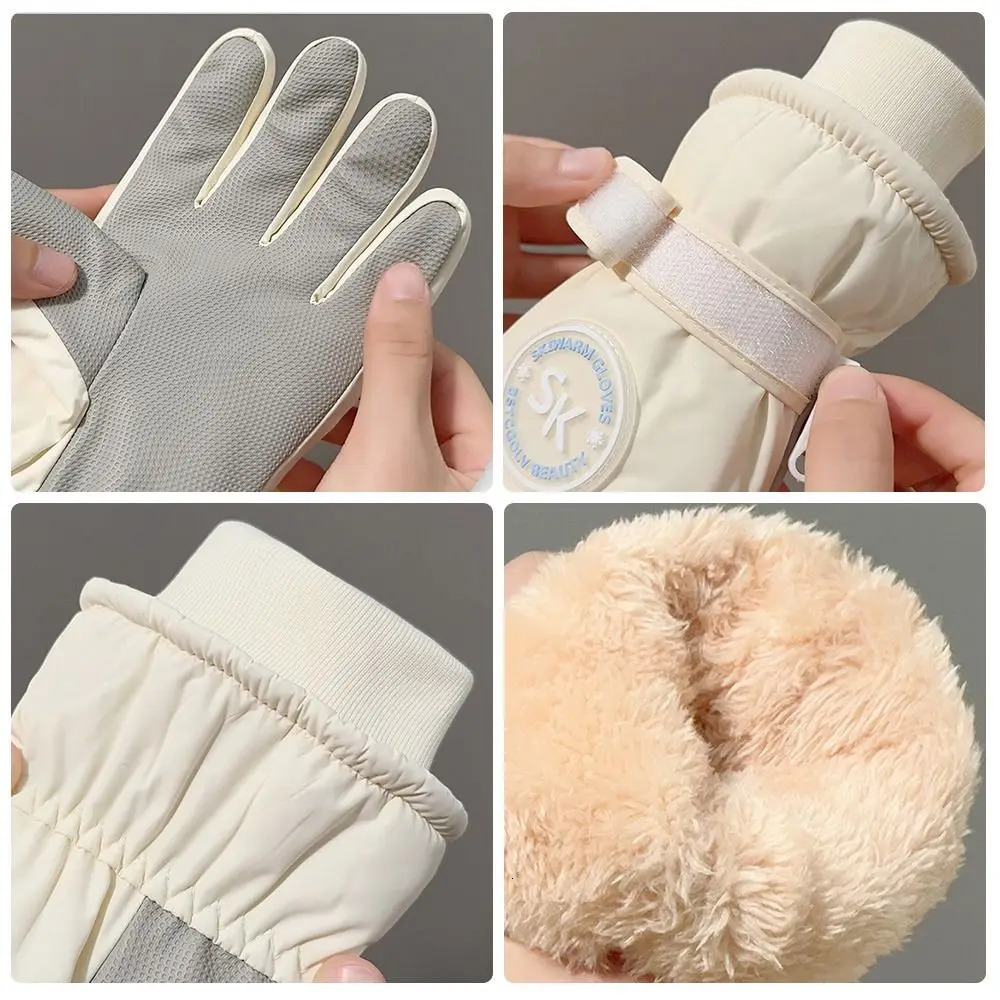 Fashion Plush Lining Ski Gloves Windproof Waterproof Touch Screen Gloves Thick Cotton Winter Cycling Gloves Winter Season 251023