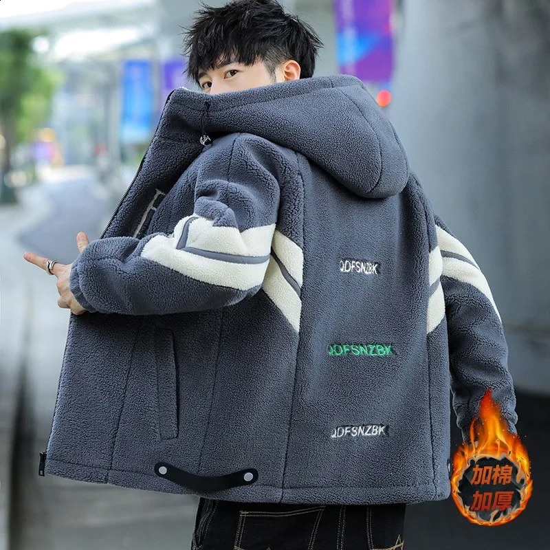 Lamb Wool Coat Men Clothing Korean Zipper Casual Cottonpadded Jacket Male Autumn Winter Fashion Pocket Long Sleeve Outerwear 251023