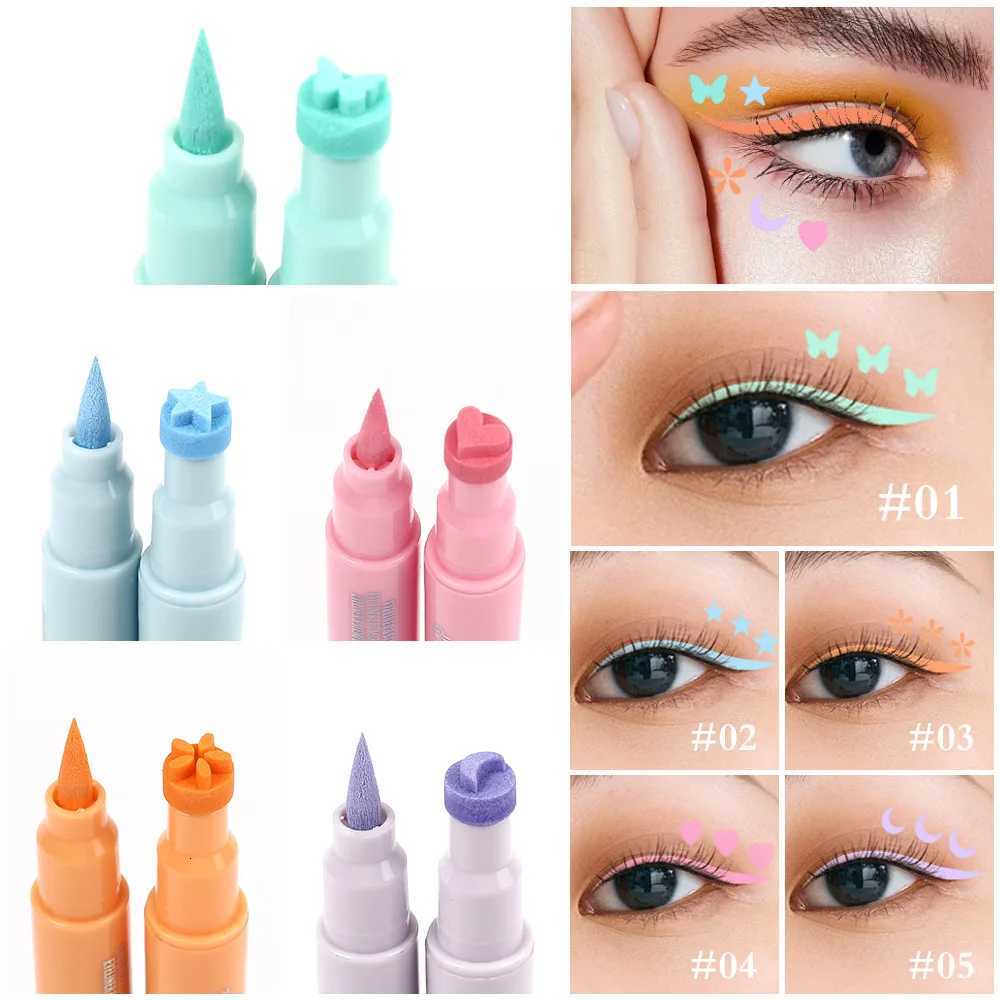 5PcSet Love Flowers Eyeliner Stamp Pen Colorful Pink Blue Liquid Eyeliner Doubleended Seal Eye Liner Pencil Fast Drying MakeupL251024