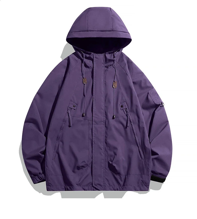 Windbreakers Men Hooded Jacket Zipper Coat Cargo Waterproof Black Bomber Camping Loose Thin Softshell Hooded Hiking Jacket 251020