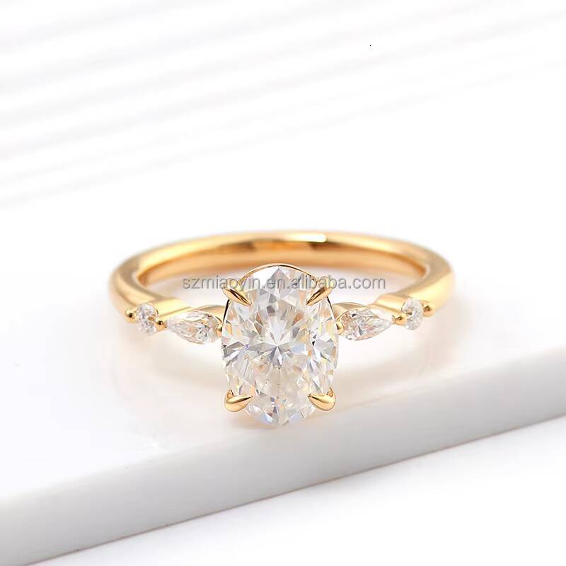 Wholesale Price Jewelry 10k14k18k Solid Real Gold 1ct2ct3ct D VVS Oval Moissanite Diamond Engagement Ring for Women