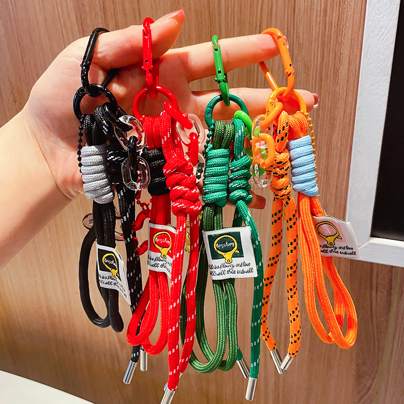 Woven Rope Charm Plush Doll - Nylon Lanyard, Ins-Style Keychain with Carabiner, Bag Pendant Gift