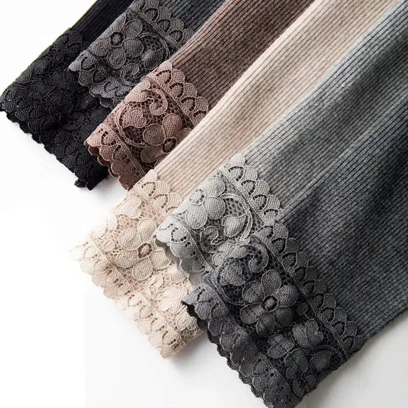 Plus Velvet Thicken Vertical Stripes Lace Stitching Leggings Women Autumn Winter Pants Stretch High Waist Cotton Leggings C6771 251018