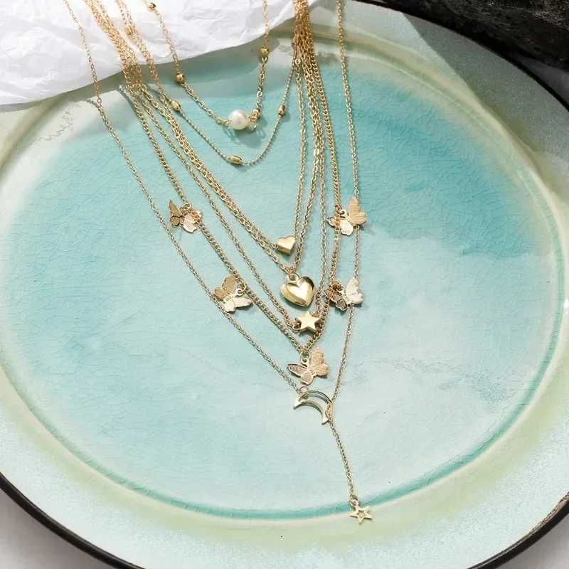 6PCS Necklace Simple Temperament ly Butterfly Star Moon Popular La Necklace Set for Women Jewelry European and AmericanXJ251024