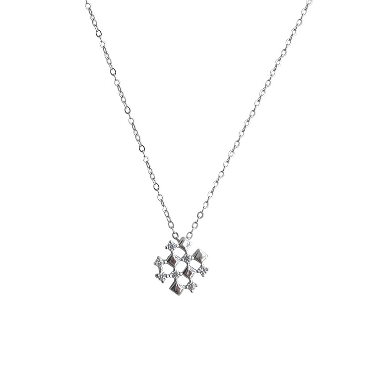 Gold necklace niche design high-end square checkerboard woven necklace heart necklace with zircon rose gold necklace luxury necklace gift for women