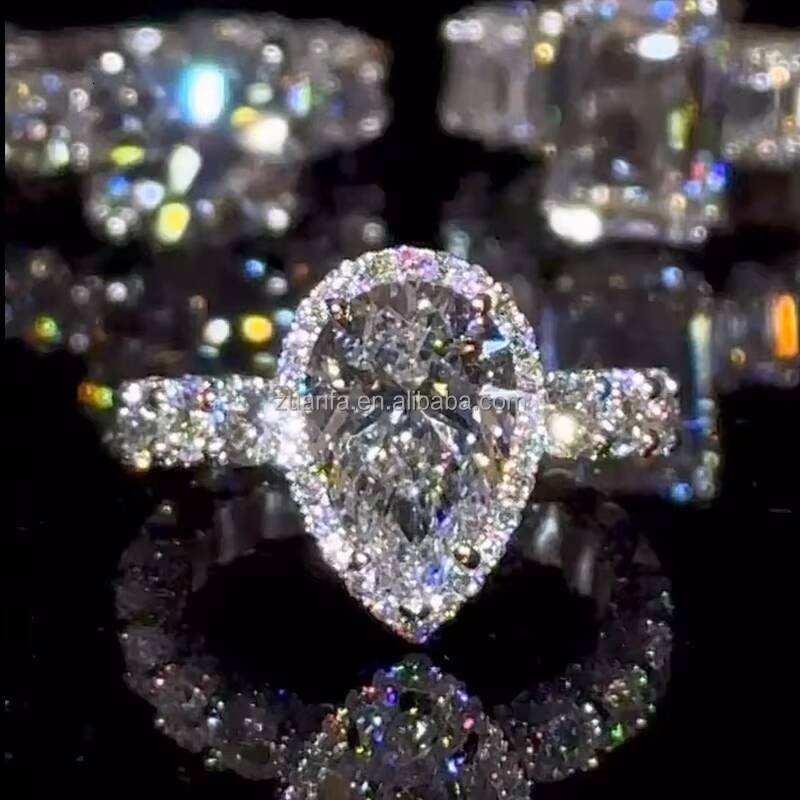 Custom Moissanite Jewelry Pear Cut Diamond Engagement Ring Fashion Band Rings for Women