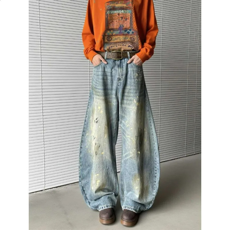 Mens Autumn SemiWide Leg Jeans Korean Fashion Washed Cotton Casual Denim Pants All Match Baggy Vintage Streetwear Male 251018