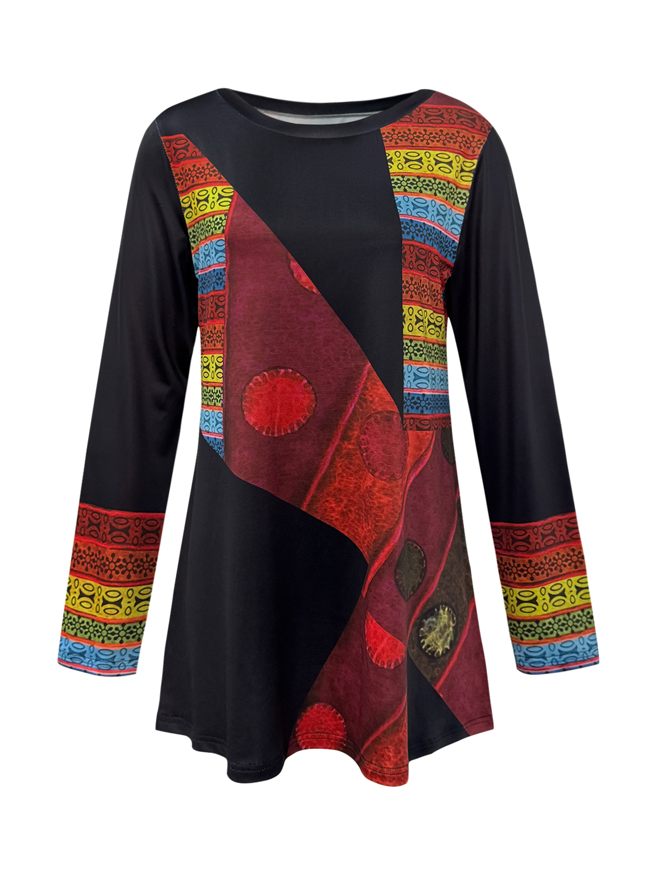 Vintage Style Loose Women's Long Sleeve T-Shirt, Milk Silk Casual Thin Top for Autumn Winter, S-XXL Black--CF40633