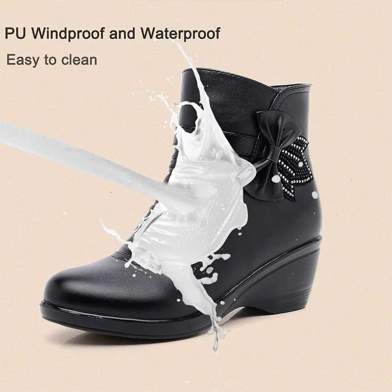 Fashion Winter Women Ankle Boots PU Leather Female Thick Plush Warm Snow Boots Mother Waterproof Nonslip Booties Luxury W251024