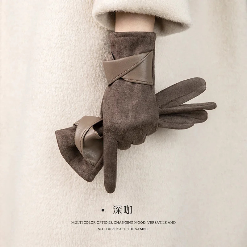 Korean version of warm gloves for womens winter fashion simple temperament and velvet anti cold touch screen riding windproof 251023