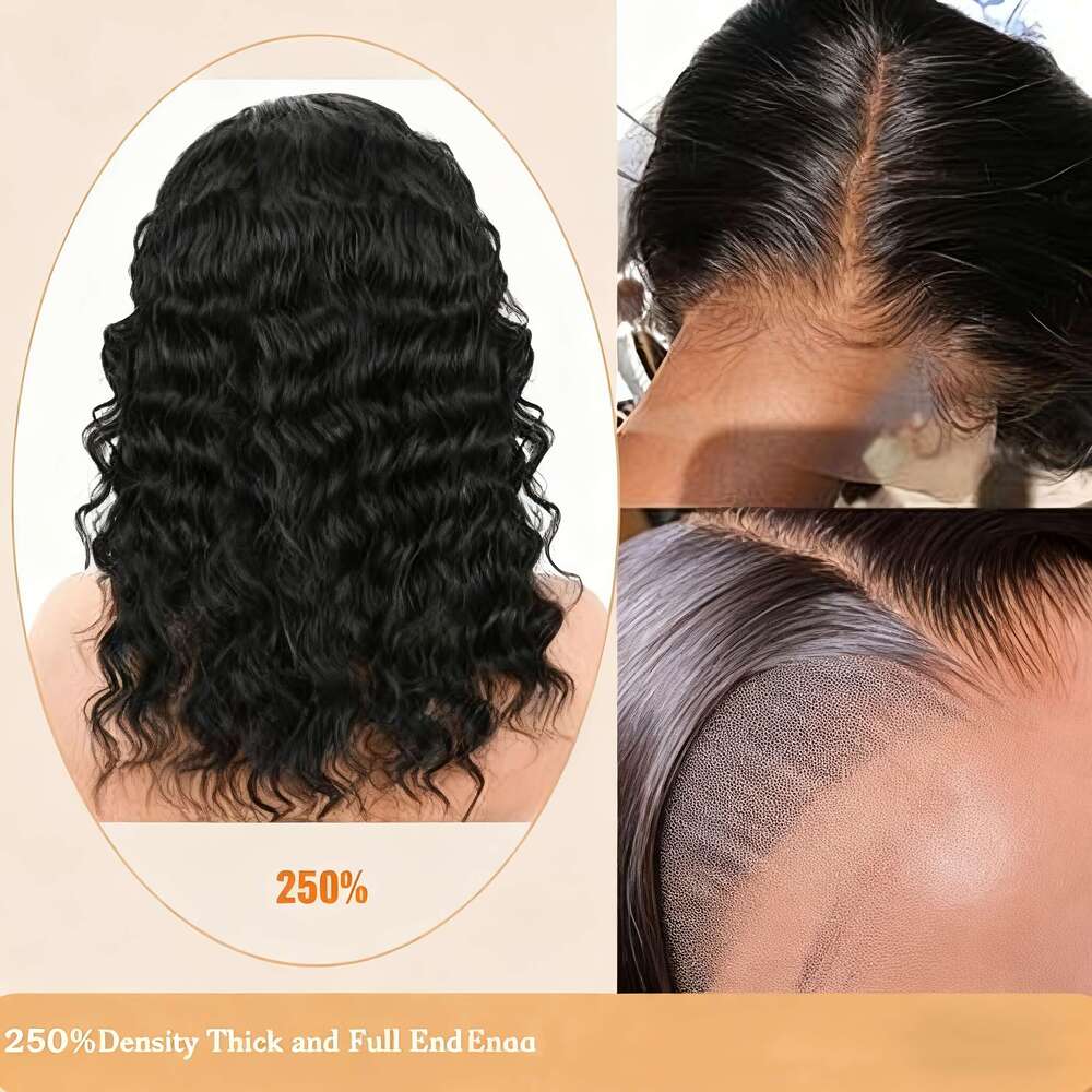 13x6 Deep Wave 8-34" - 250% Density Natural Looking Frontal, HD Lace Frontal Wigs with Pre-Plucked, Voluminous Curly Human Women, Suitable for Ev