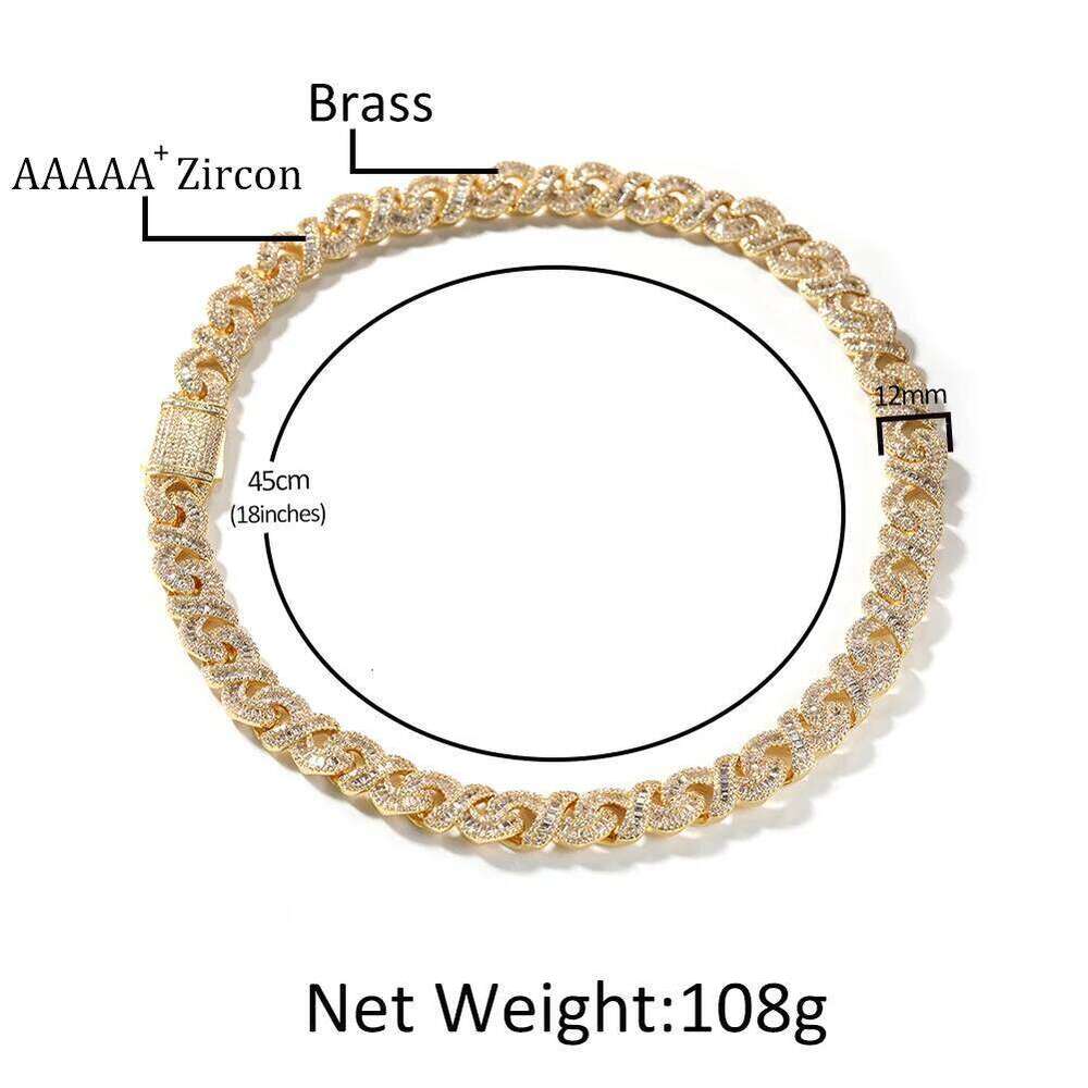 Uwin 12mm Infinity Chain Baguette Cuban Necklace Cubic Zirconia Micropave Charm y2k Jewelry Women Accessories Gifts