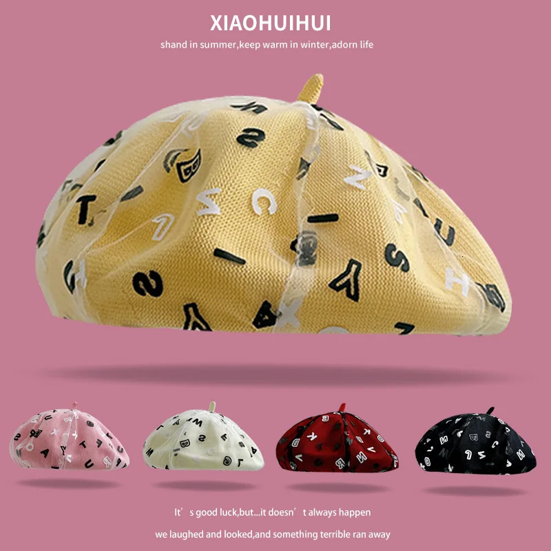 Korean Fashion Letter Print Mesh Beret Womens Summer Thin Breathable Painter Hat Big Head Circumference Octagonal Hat 251023