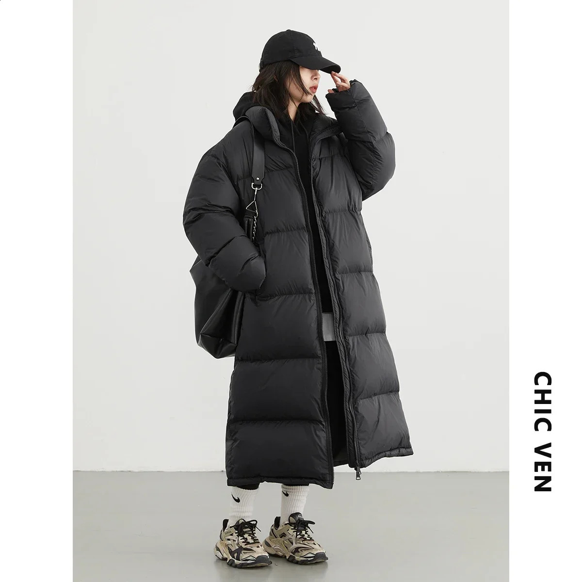 CHIC VEN Women Down Coats Long Thick Warm Down Jackets Overcoat White Duck Down Loose Casual Jacket Autumn Winter 251020