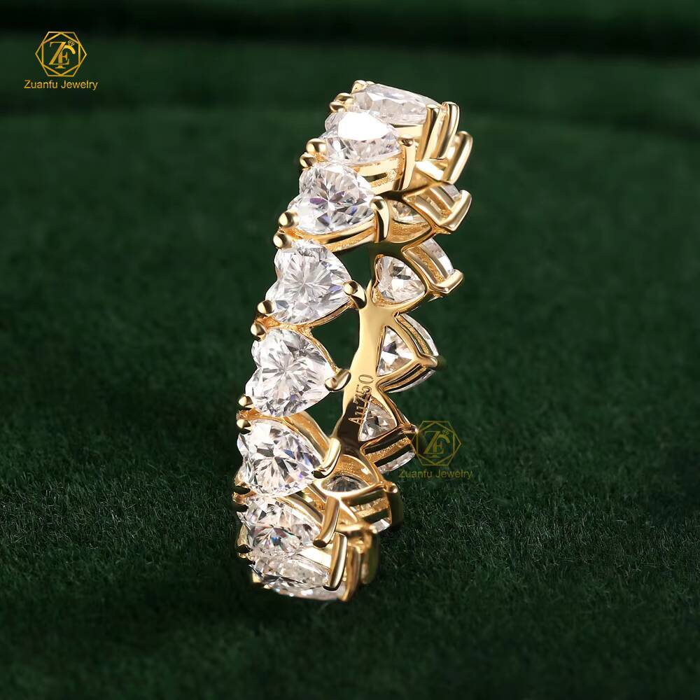 Custom Pure Diamond Tennis Eternity Jewelry Band Heart Moissanite 18K Soild Gold Wedding Bands Rings