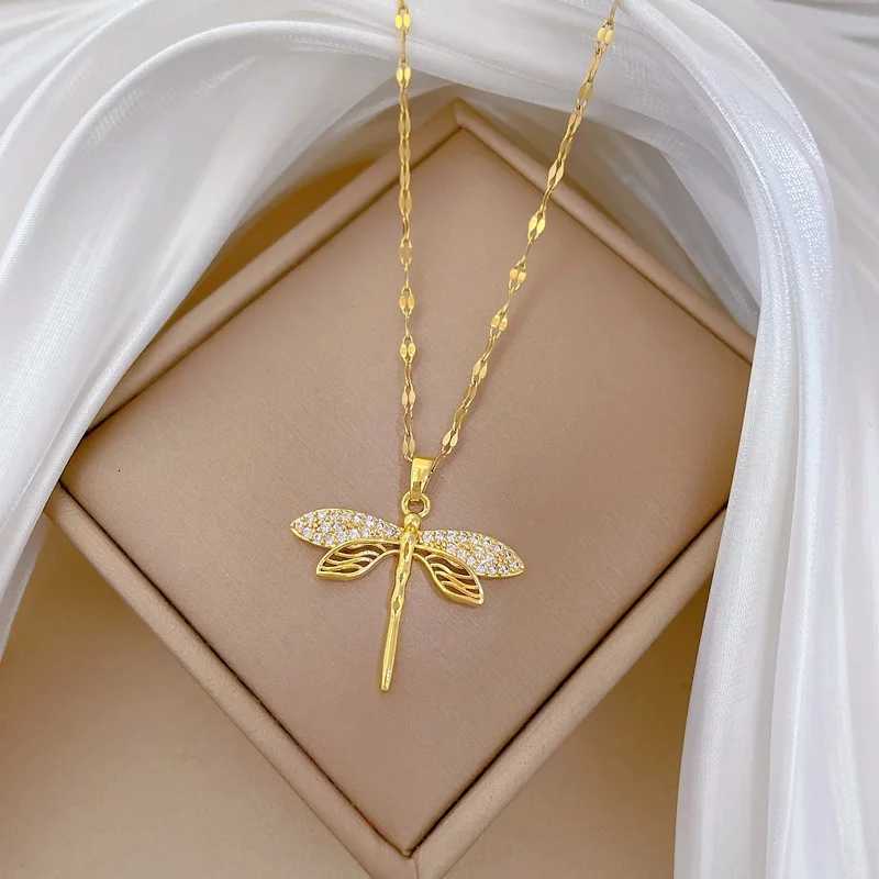 316L Stainl Steel Personality Dragonfly Pendant Necklace For Women Fashion Girls Clavicle Chain Party Jewelry GiftsXJ251024