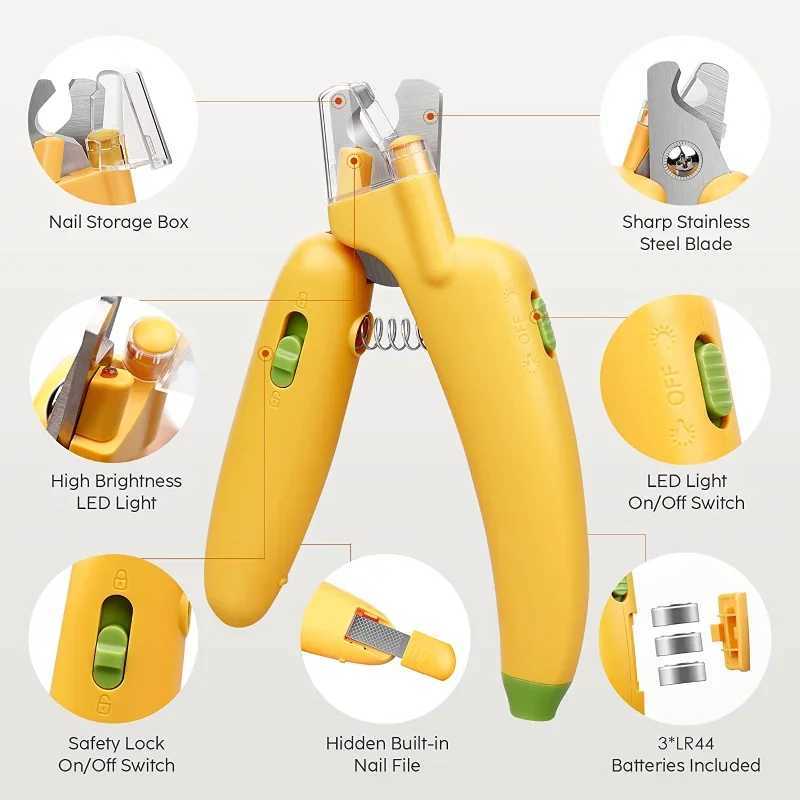 Banana Nail Clippers Claw Trimmers for Dog Cat Dog Toenail Clippers with LED Light for Bloodline Professional Grooming Tool Z20251024