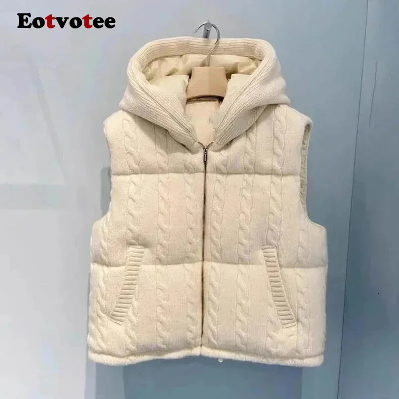 EOTVOTEE Jacket Vest Parkas for Women Hooded Sleeveless Chic Casual Zipper Coat Autumn Winter Fashion Solid Female Thermal Vests 251021