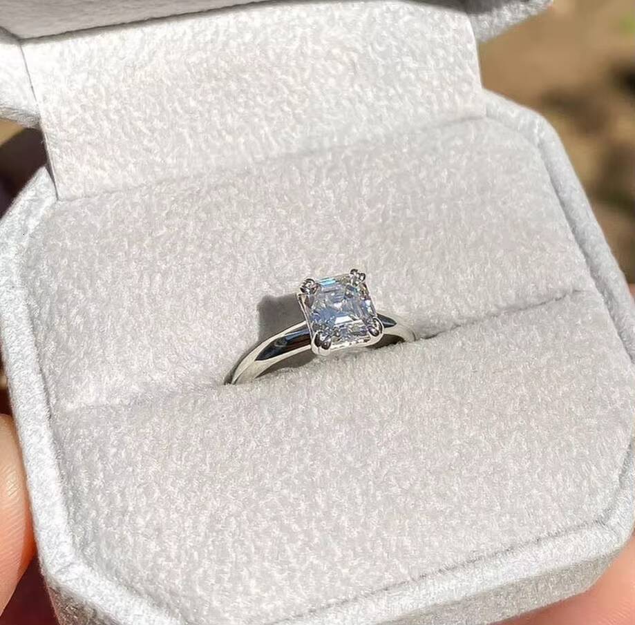 55mm Asscher Cut Moissanite Engagement Ring Classic 4Prong Solitaire 925 Silver or Solid 10k 14k 18k Gold