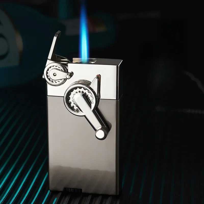 Creative Gear Swing Arm Windproof Jet Blue Flame Butane Gas Torch Lighter Metal Portable Business Cigar Lighters Smoking Gifts D251024