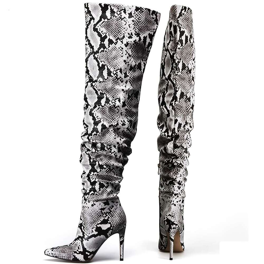 Perisil Women's Snake- Beige High-Heel - Sexy Pointed Stiletto Slipping-On Western Boots With PU & Rubber Sole, All-Season Elegant S For Parties,