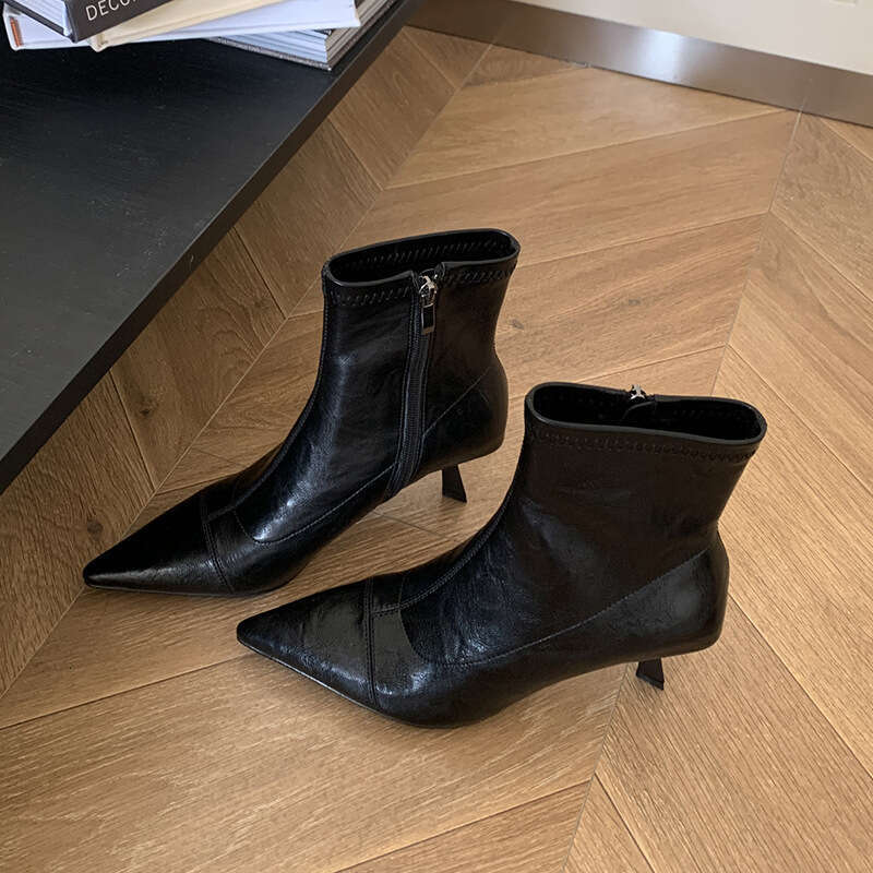 Internet Celebrity Pointed Toe Stiletto for Women 2025 Designer Shoe Autumn Winter New Versatile Short Slim High Heel Martin Boots